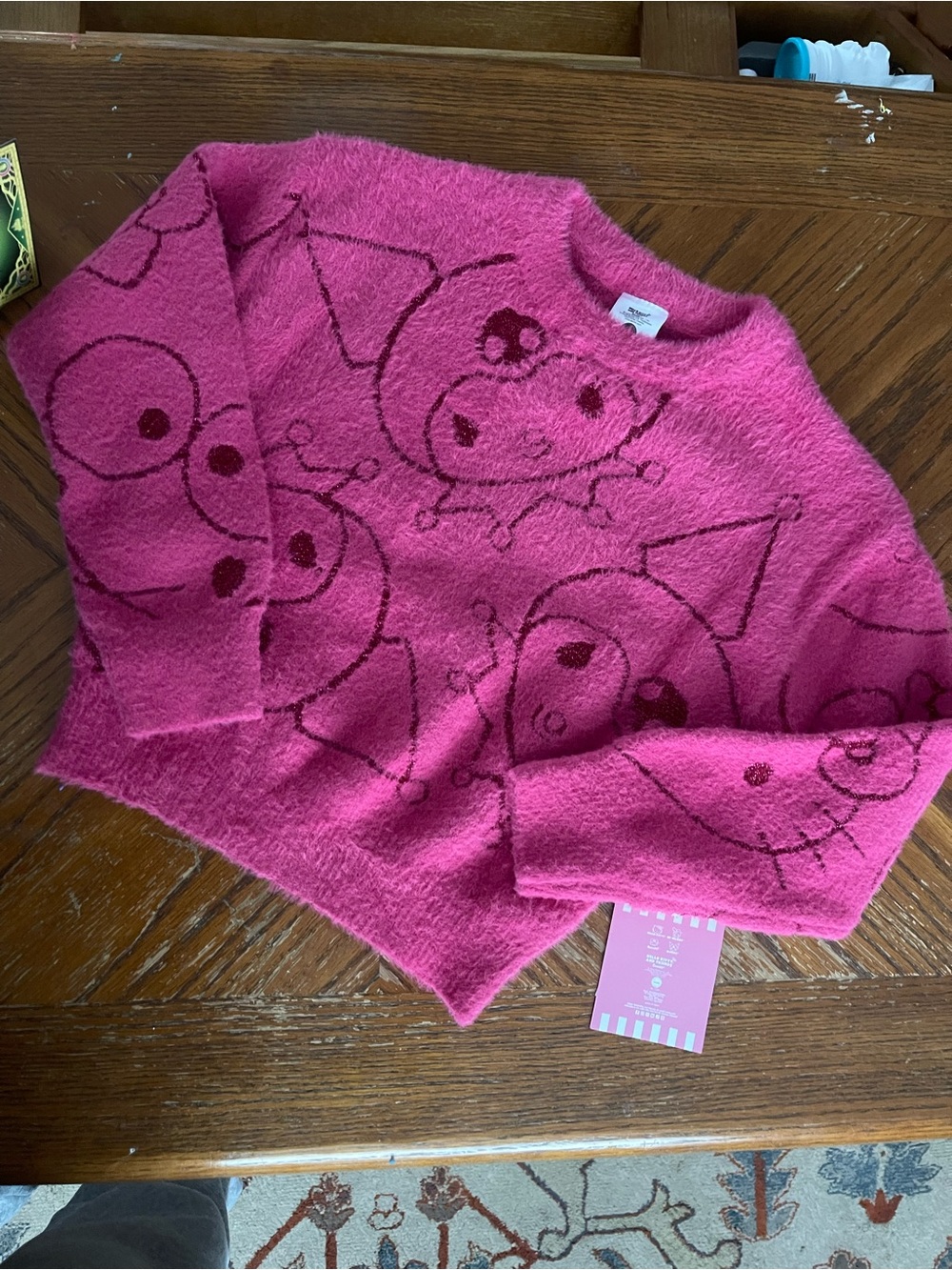 Hello Kitty Friends Fuzzy Hot Pink Crewneck Sweater with Character Motif